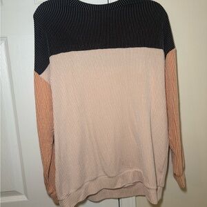 Colorblock Women's Long Sleeved Top - Black, Cream, Tan